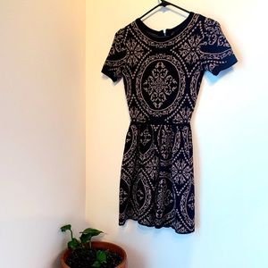 Black Paisley Print Fit & Flare Dress